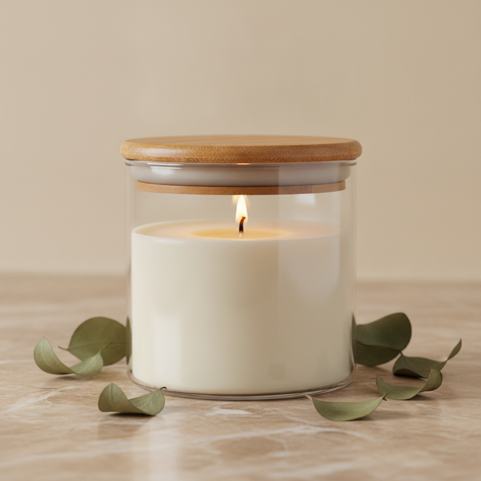 Envase de vidrio borosilicato con tapa de bambú