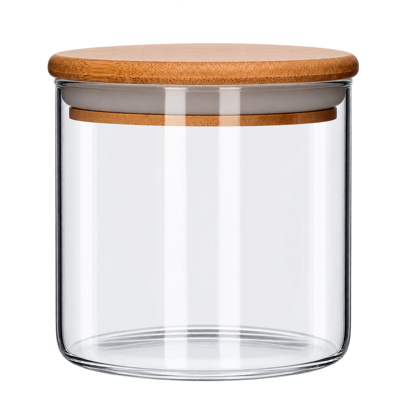 Envase Boro Bambú 380ml — vidrio borosilicato, tapa bambú