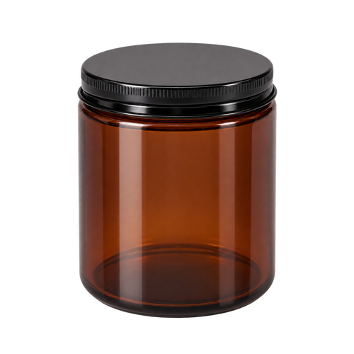 Envase Ámbar Habana 220ml — vidrio ámbar, tapa negra brillante