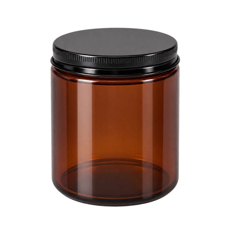 Envase Ámbar Habana 220ml — vidrio ámbar, tapa negra brillante