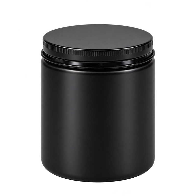 Envase Noir Mate 220ml — negro mate, tapa negra
